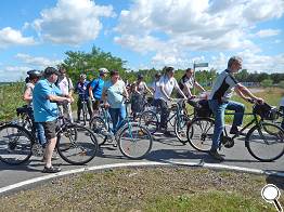 einschwenken auf den Radweg am Neuwieser See entlang