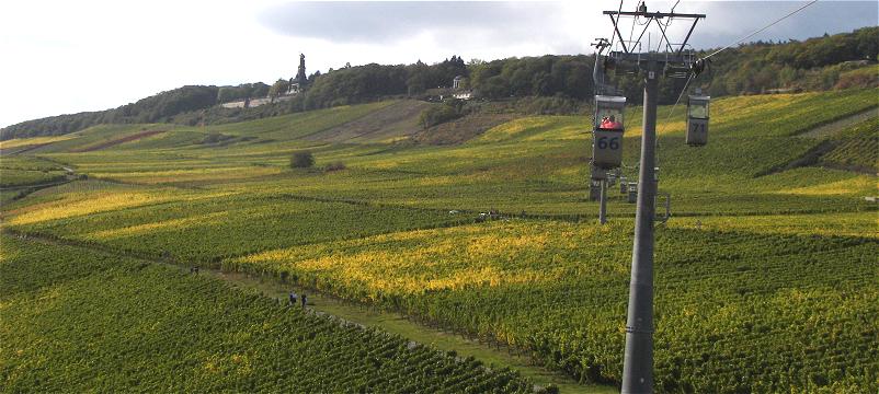 Mit der Seilbahn über die Weinberge zum Cafe Rheinblick am Niederwald-Denkmal.