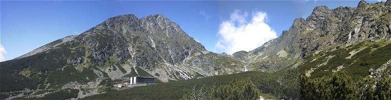 Panorama am Sliezský dom mit Blick auf den höchsten Berg der Tatra (Gerlachovský štit)