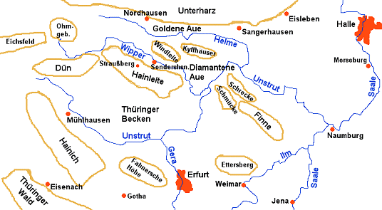 Kartenskizze des Thüringer Beckens